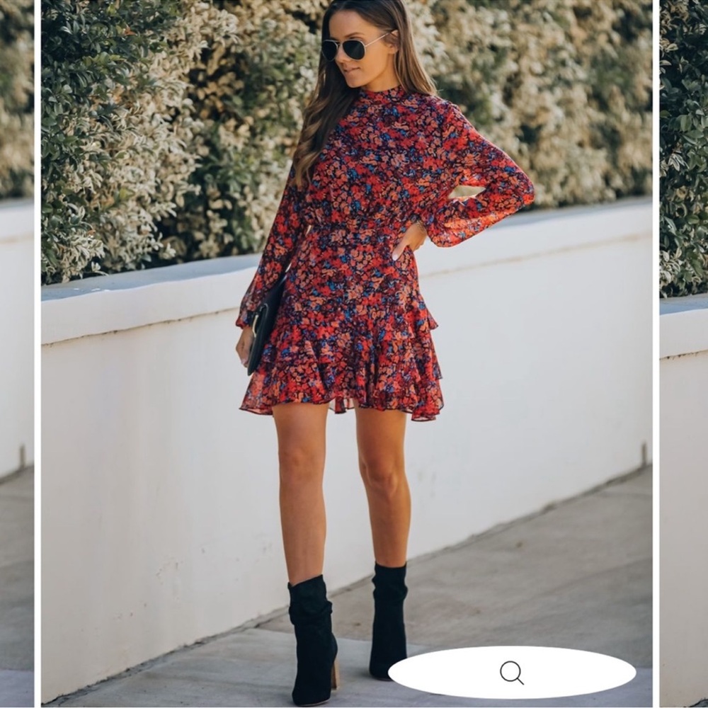 Sadie & Sage Floral Long Sleeve Ruffle Dress Large